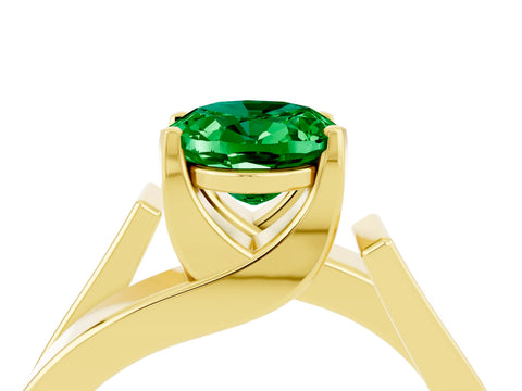 Yellow gold Modern Tension Set Oval Cut Emerald Solitaire Wide Band Ring_4