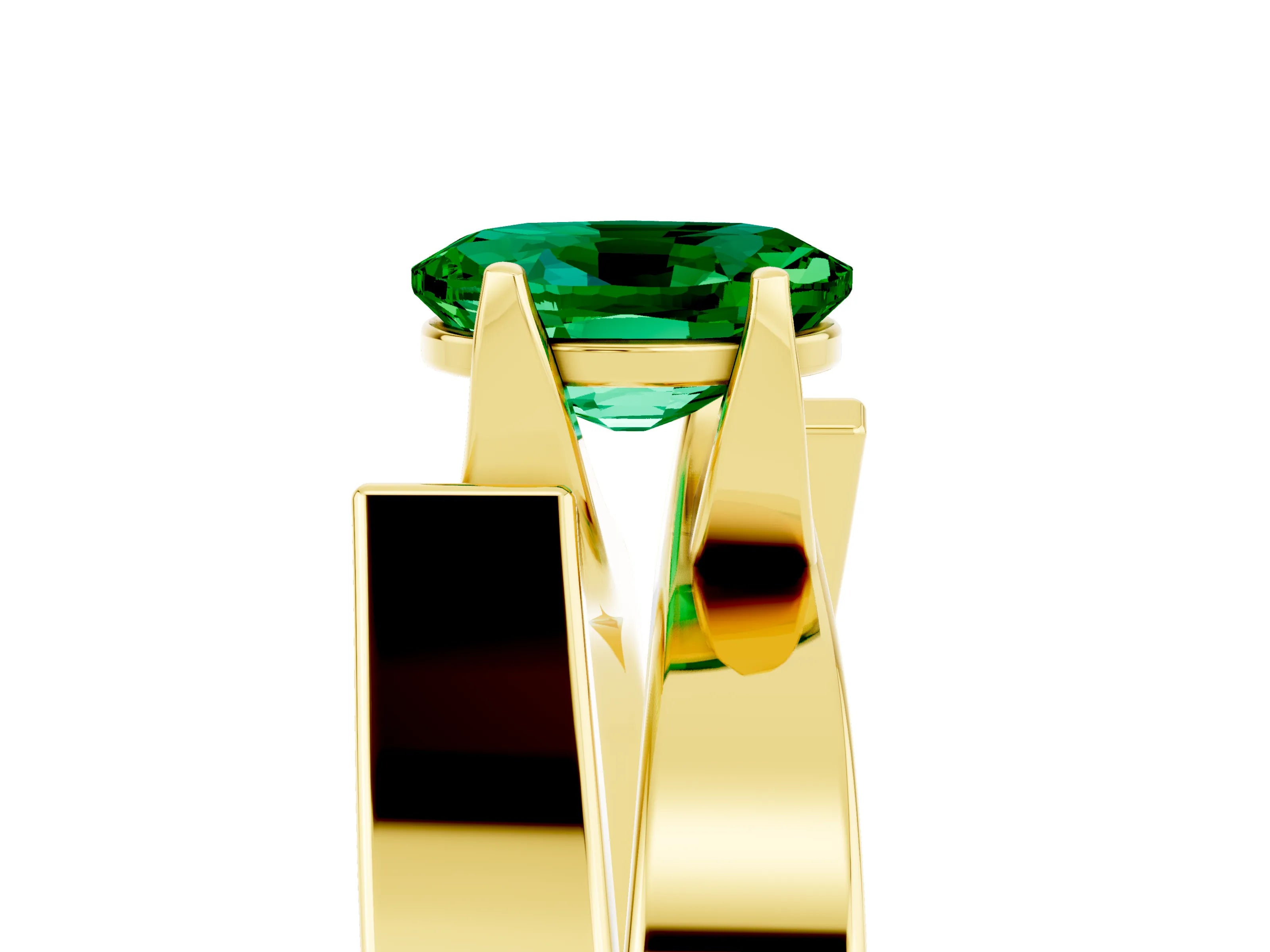 Yellow gold Modern Tension Set Oval Cut Emerald Solitaire Wide Band Ring_5