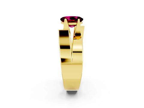 Yellow gold Modern Tension Set Oval Cut Garnet Solitaire Wide Band Ring_2