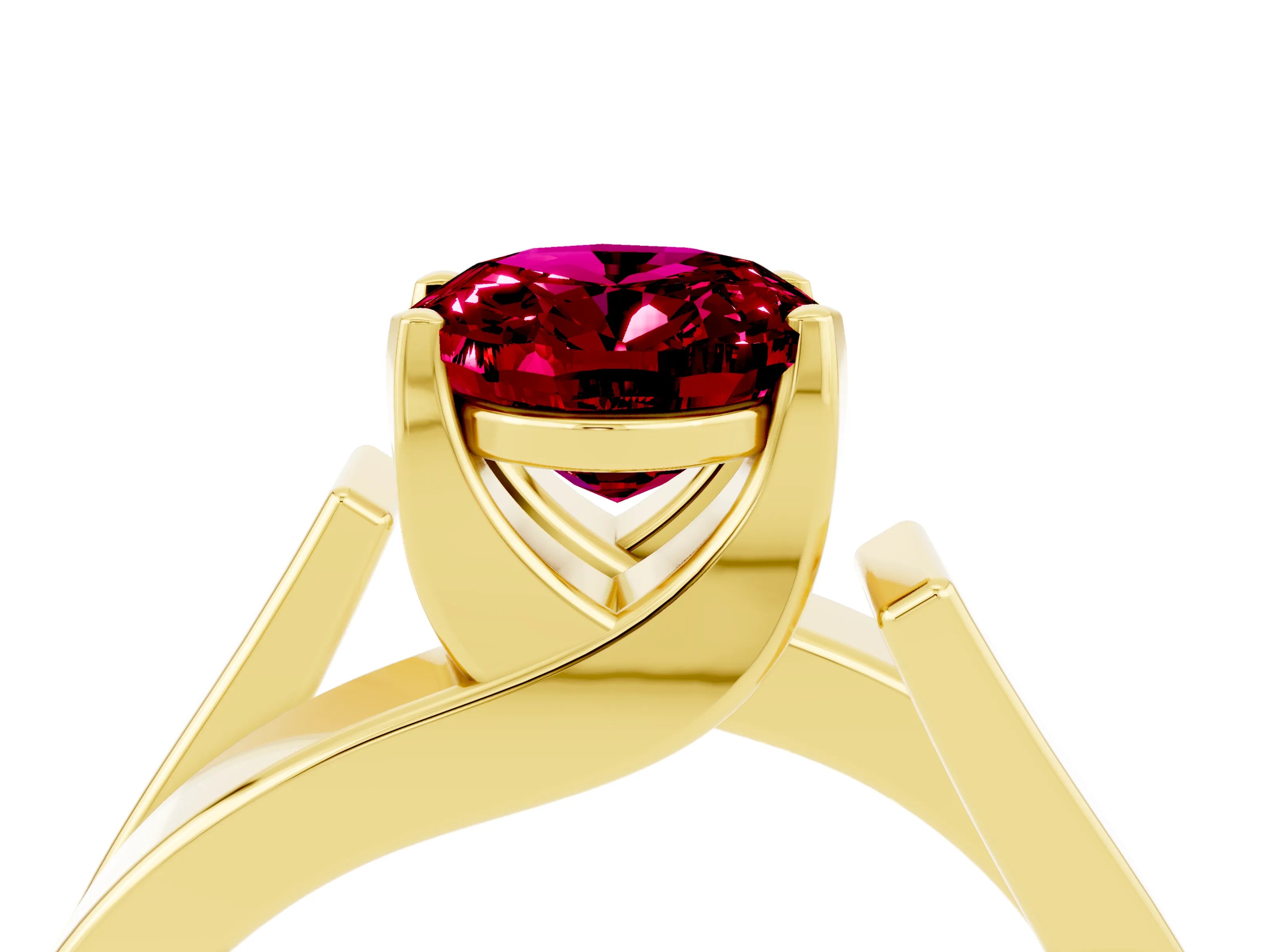 Yellow gold Modern Tension Set Oval Cut Garnet Solitaire Wide Band Ring_4