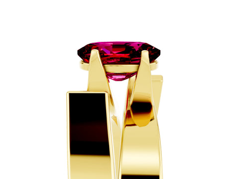 Yellow gold Modern Tension Set Oval Cut Garnet Solitaire Wide Band Ring_5
