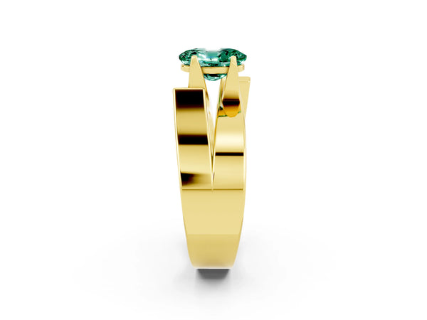 Yellow gold Modern Tension Set Oval Cut Green Sapphire Solitaire Wide Band Ring