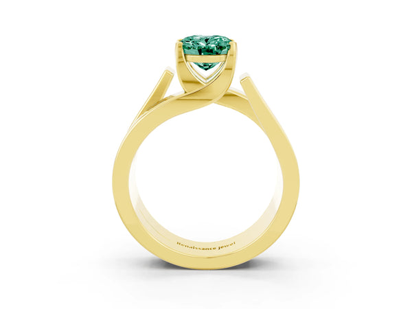 Yellow gold Modern Tension Set Oval Cut Green Sapphire Solitaire Wide Band Ring
