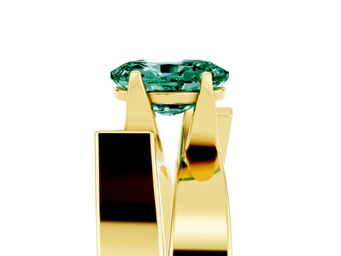 Yellow gold Modern Tension Set Oval Cut Green Sapphire Solitaire Wide Band Ring_5