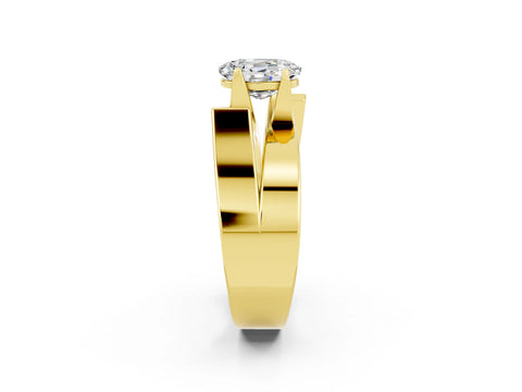 Yellow gold Modern Tension Set Oval Cut Moissanite Solitaire Wide Band Ring_2