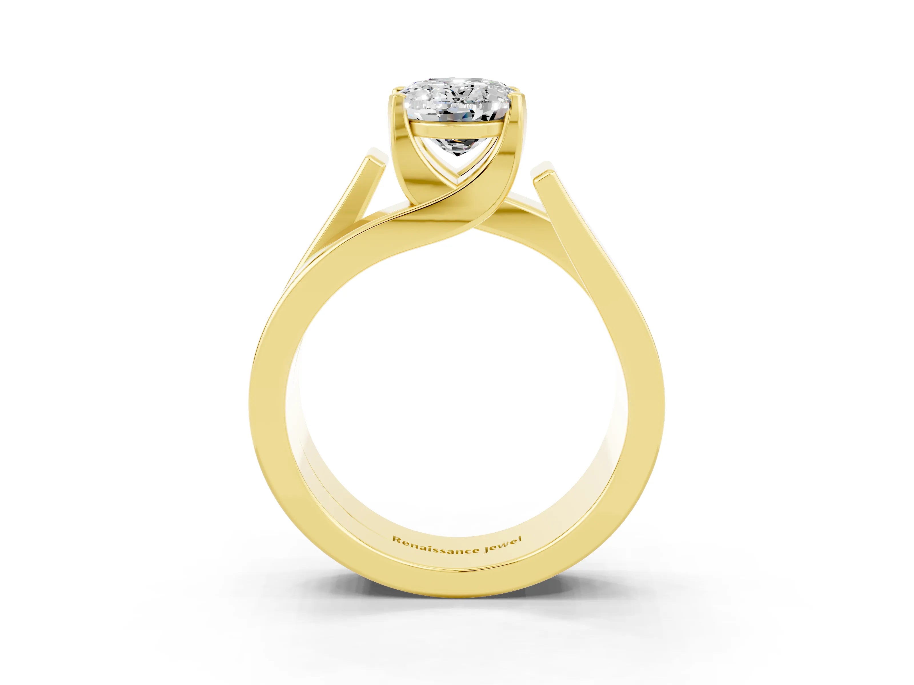 Yellow gold Modern Tension Set Oval Cut Moissanite Solitaire Wide Band Ring_3