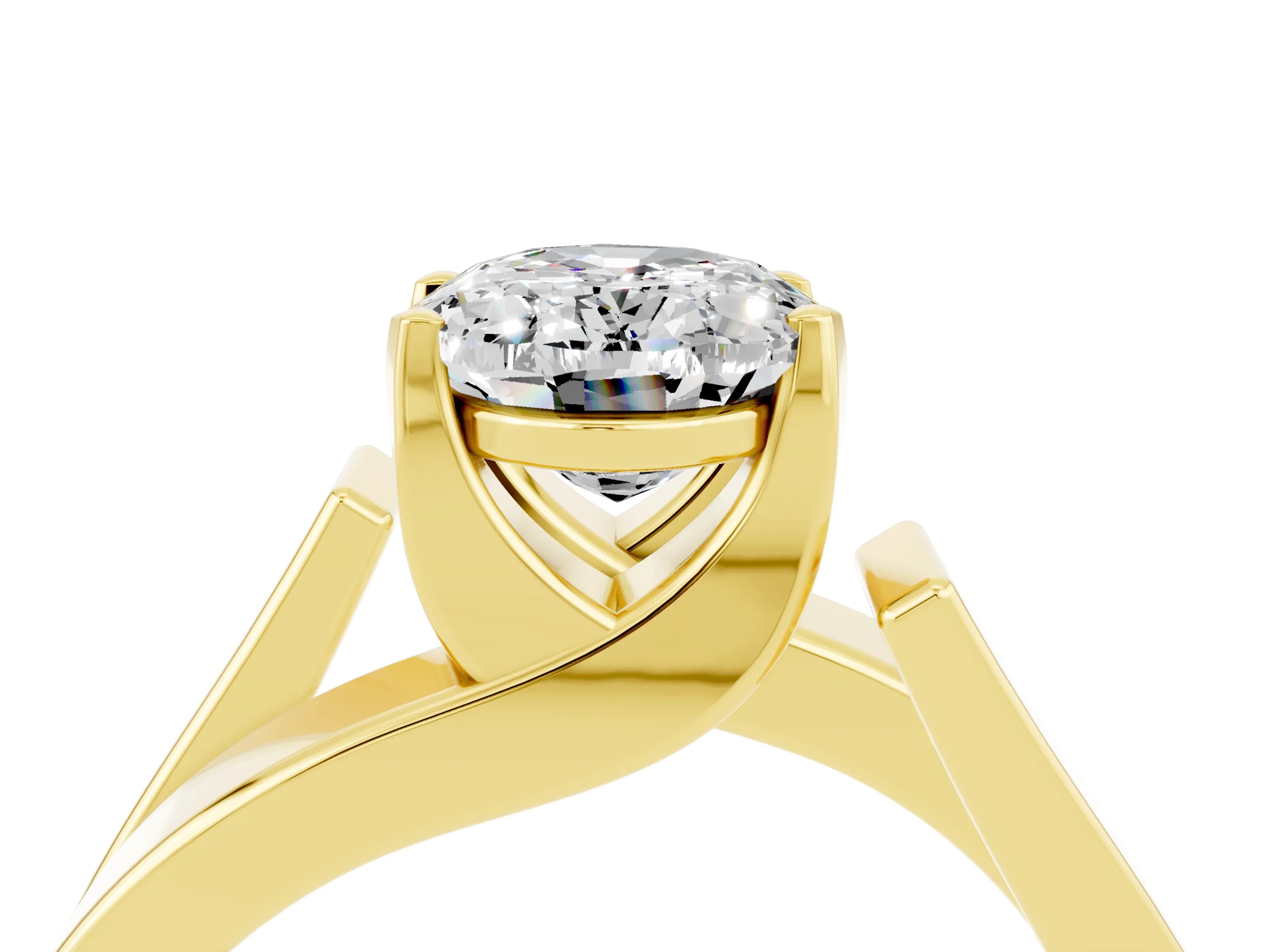 Yellow gold Modern Tension Set Oval Cut Moissanite Solitaire Wide Band Ring_4