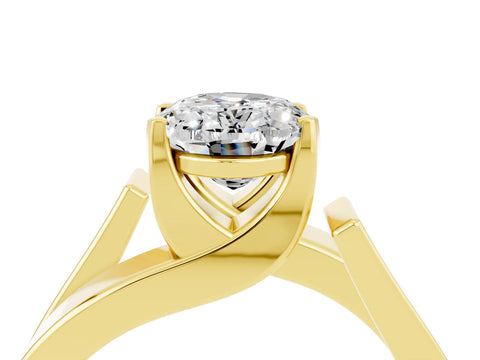 Yellow gold Modern Tension Set Oval Cut Moissanite Solitaire Wide Band Ring_4
