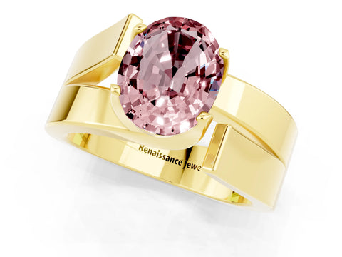 Yellow gold Modern Tension Set Oval Cut Morganite Solitaire Wide Band Ring_1