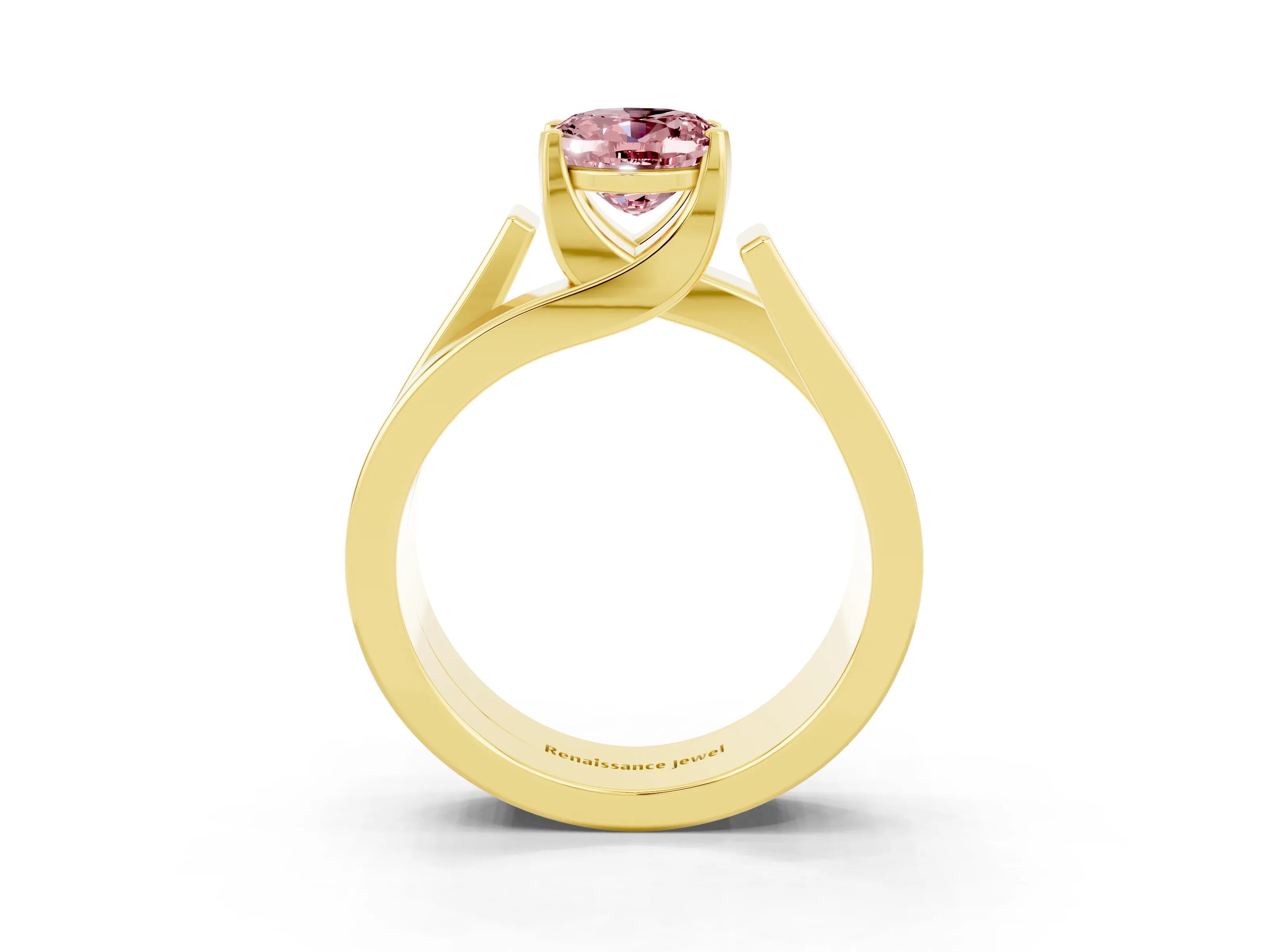 Yellow gold Modern Tension Set Oval Cut Morganite Solitaire Wide Band Ring_3