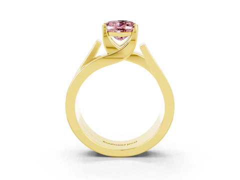 Yellow gold Modern Tension Set Oval Cut Morganite Solitaire Wide Band Ring_3