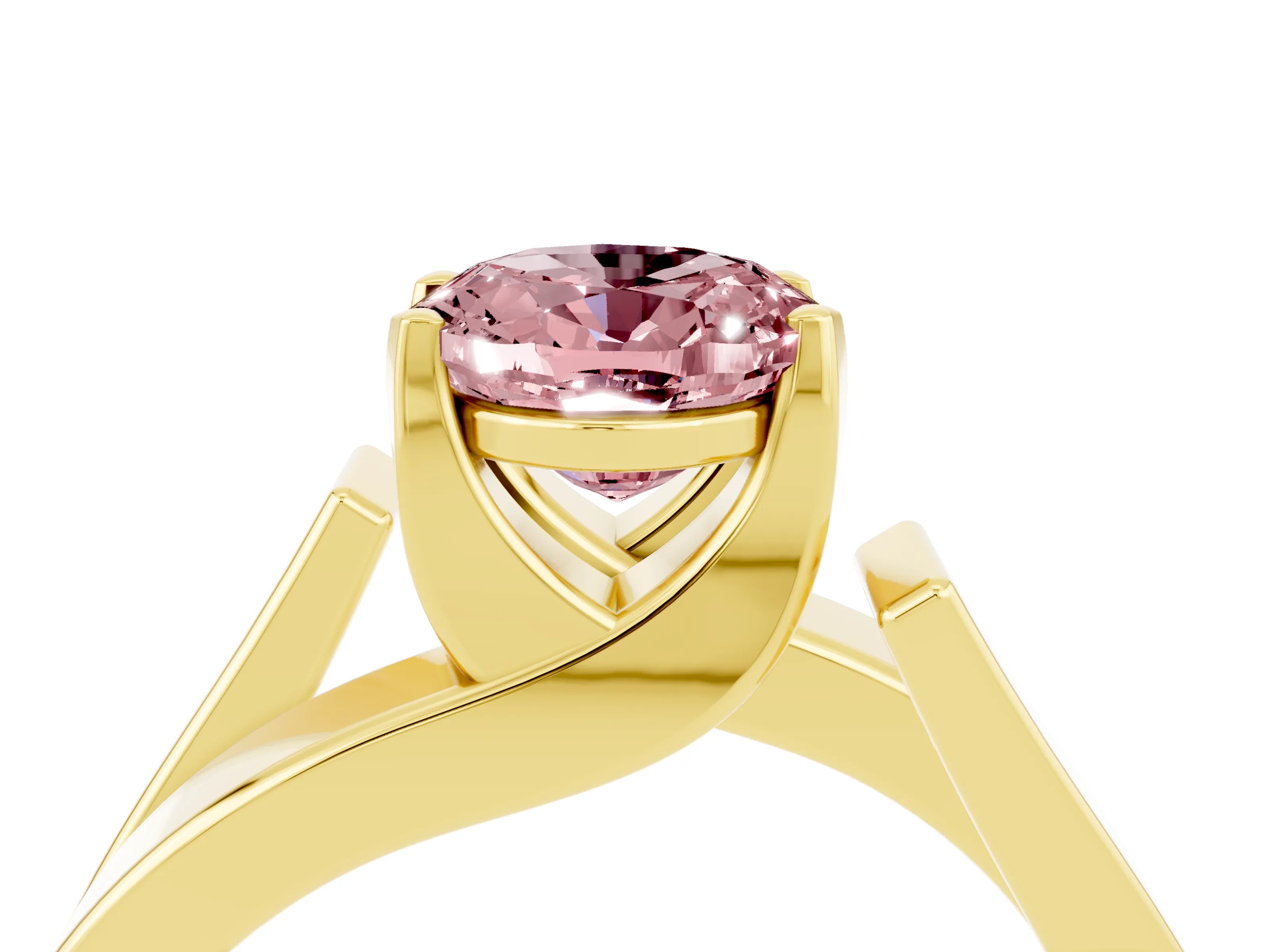Yellow gold Modern Tension Set Oval Cut Morganite Solitaire Wide Band Ring_4