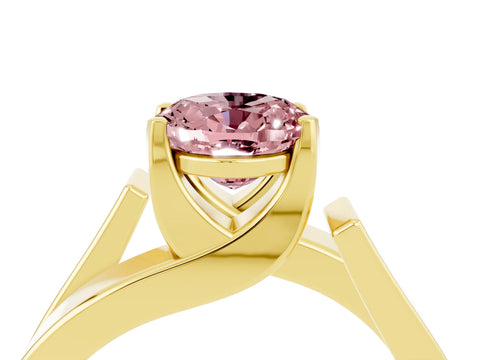 Yellow gold Modern Tension Set Oval Cut Morganite Solitaire Wide Band Ring_4