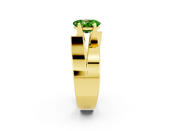 Yellow gold Modern Tension Set Oval Cut Peridot Solitaire Wide Band Ring