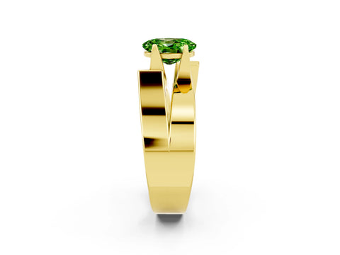 Yellow gold Modern Tension Set Oval Cut Peridot Solitaire Wide Band Ring_2