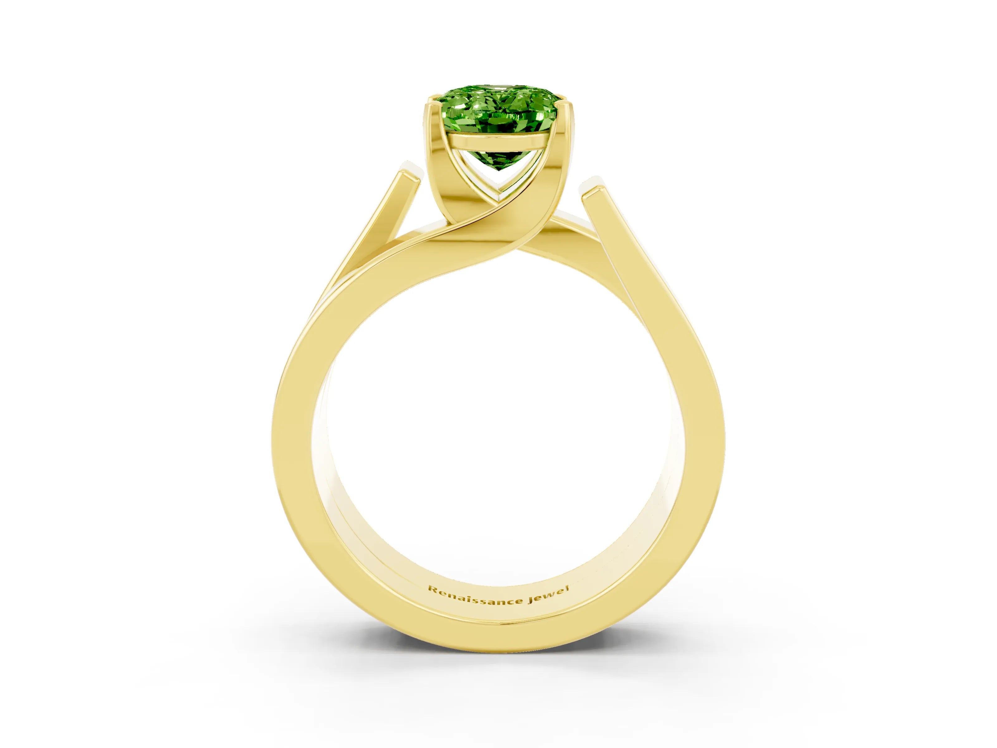 Yellow gold Modern Tension Set Oval Cut Peridot Solitaire Wide Band Ring_3