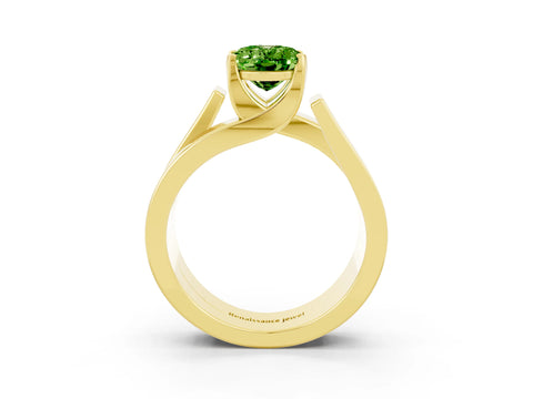 Yellow gold Modern Tension Set Oval Cut Peridot Solitaire Wide Band Ring_3