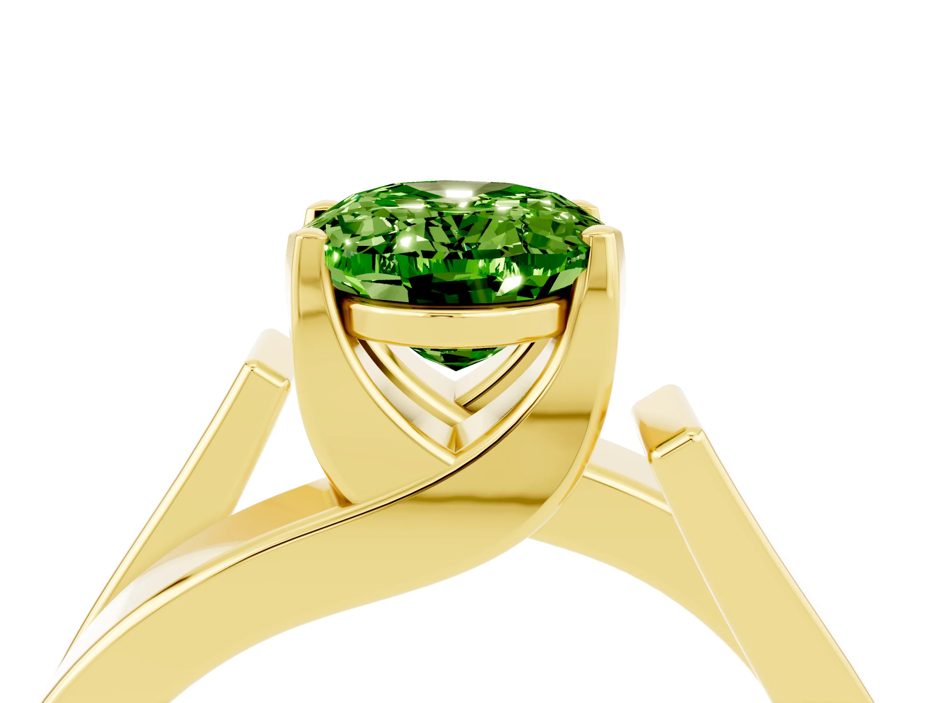 Yellow gold Modern Tension Set Oval Cut Peridot Solitaire Wide Band Ring_4