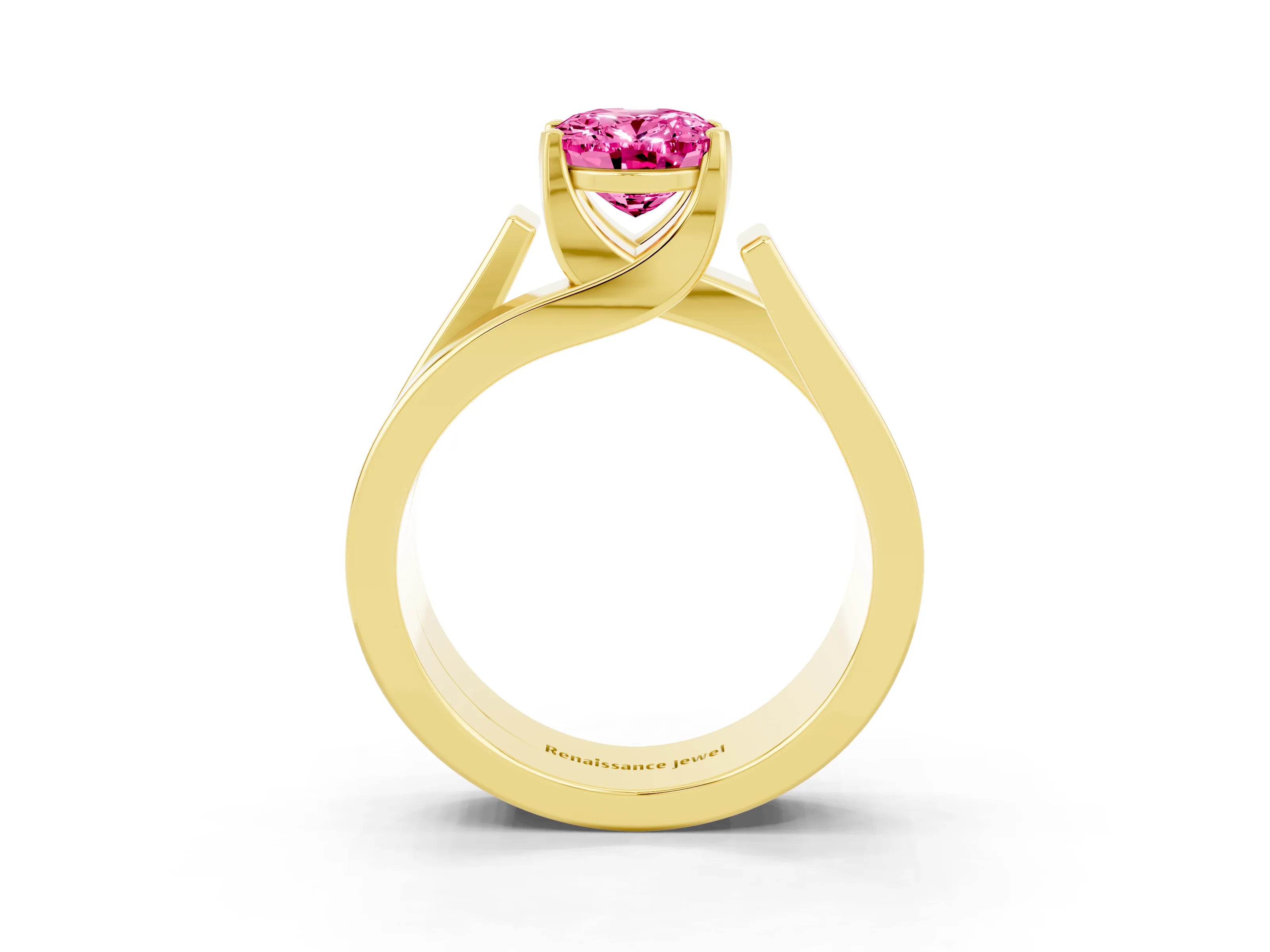 Yellow gold Modern Tension Set Oval Cut Pink Sapphire Solitaire Wide Band Ring_15
