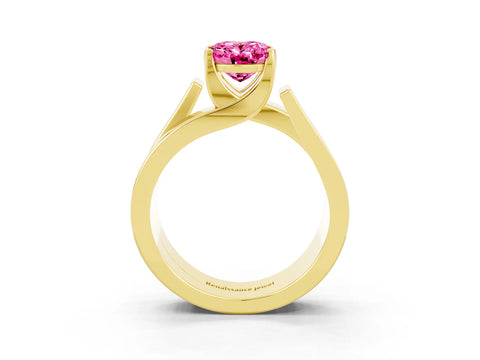 Yellow gold Modern Tension Set Oval Cut Pink Sapphire Solitaire Wide Band Ring_15