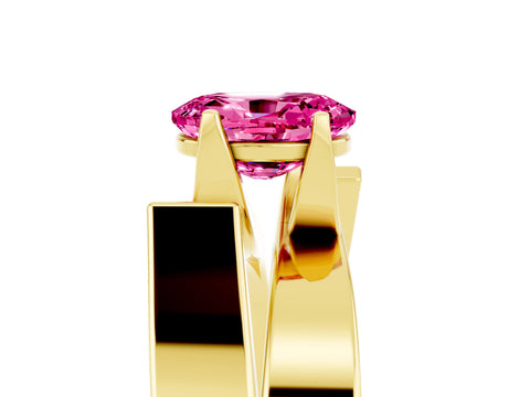 Yellow gold Modern Tension Set Oval Cut Pink Sapphire Solitaire Wide Band Ring_17