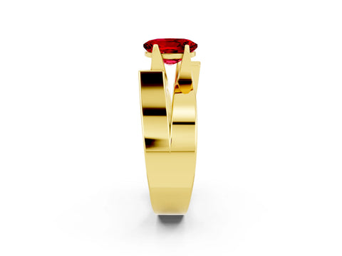 Yellow gold Modern Tension Set Oval Cut Ruby Solitaire Wide Band Ring_2