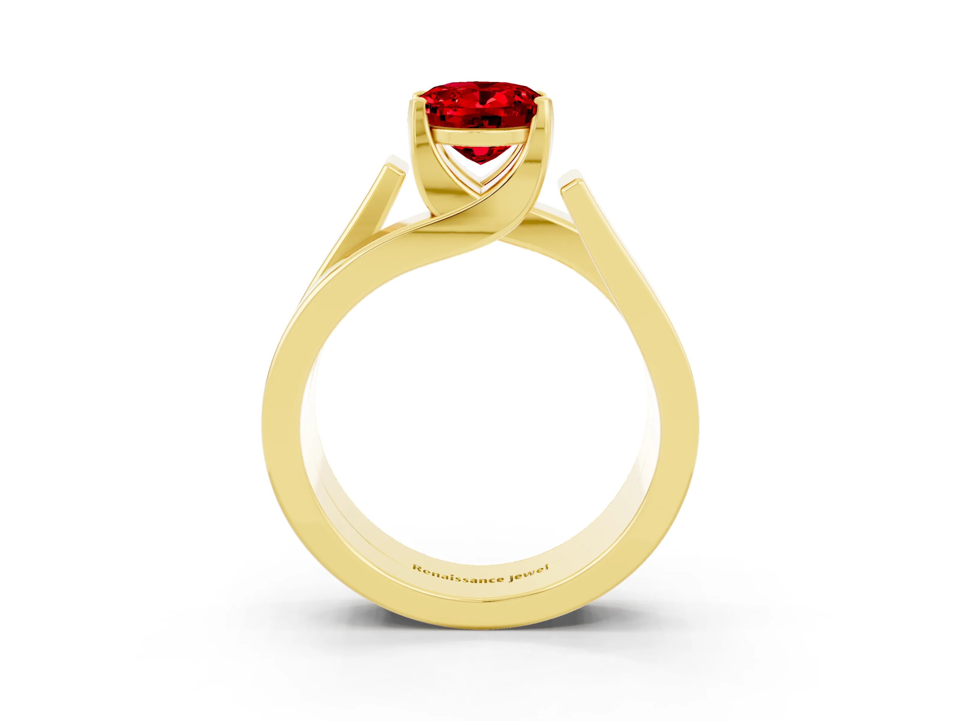 Yellow gold Modern Tension Set Oval Cut Ruby Solitaire Wide Band Ring_3