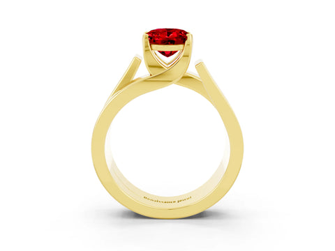 Yellow gold Modern Tension Set Oval Cut Ruby Solitaire Wide Band Ring_3