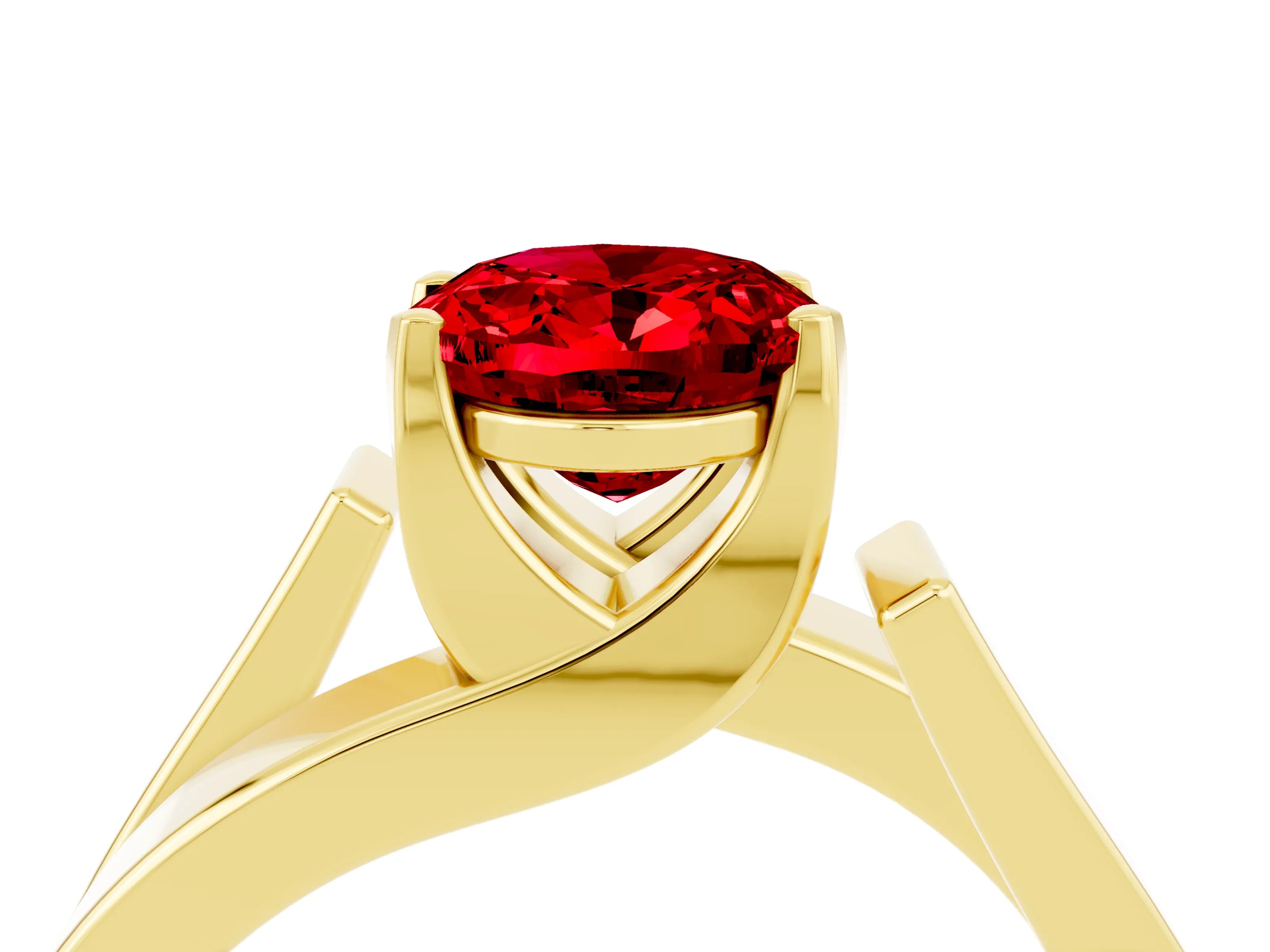 Yellow gold Modern Tension Set Oval Cut Ruby Solitaire Wide Band Ring_4