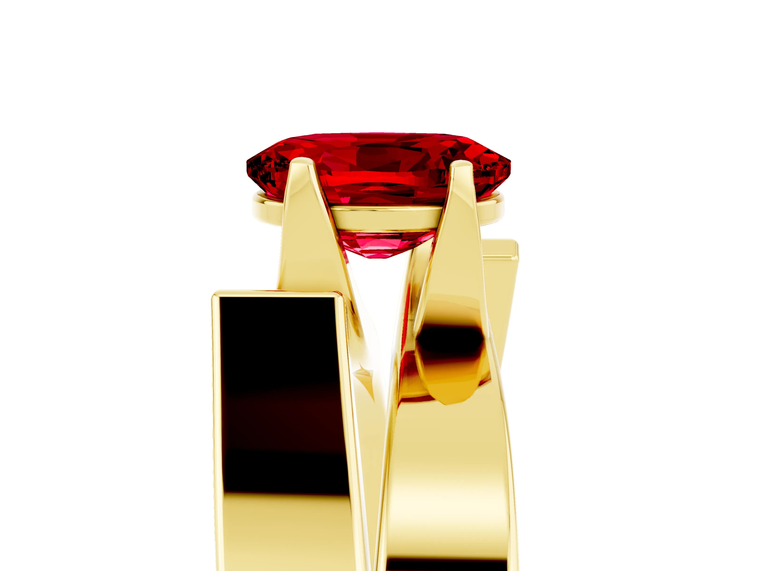 Yellow gold Modern Tension Set Oval Cut Ruby Solitaire Wide Band Ring_5