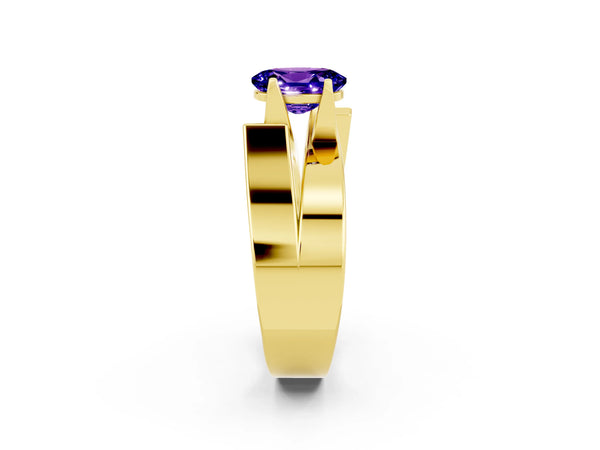 Yellow gold Modern Tension Set Oval Cut Tanzanite Solitaire Wide Band Ring