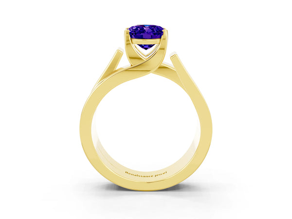 Yellow gold Modern Tension Set Oval Cut Tanzanite Solitaire Wide Band Ring