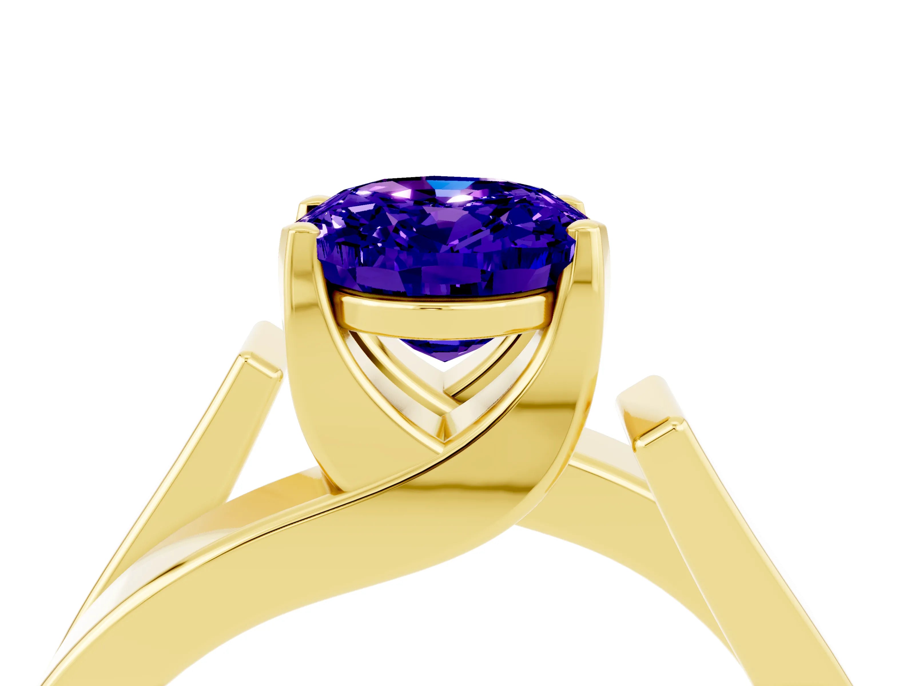 Yellow gold Modern Tension Set Oval Cut Tanzanite Solitaire Wide Band Ring_4