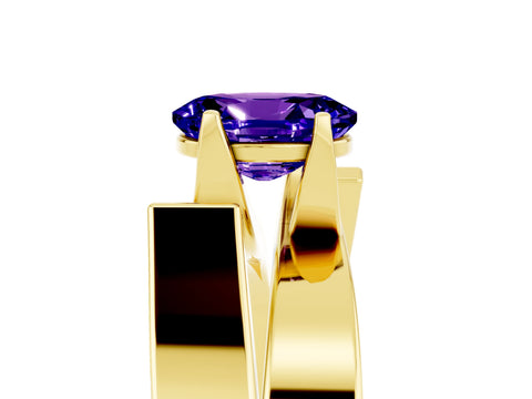 Yellow gold Modern Tension Set Oval Cut Tanzanite Solitaire Wide Band Ring_5