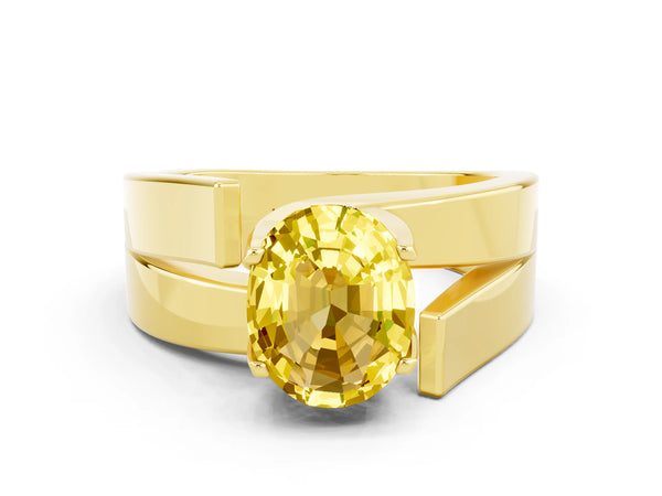 Yellow gold Modern Tension Set Oval Cut Yellow Sapphire Solitaire Wide Band Ring