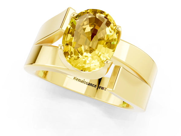 Yellow gold Modern Tension Set Oval Cut Yellow Sapphire Solitaire Wide Band Ring