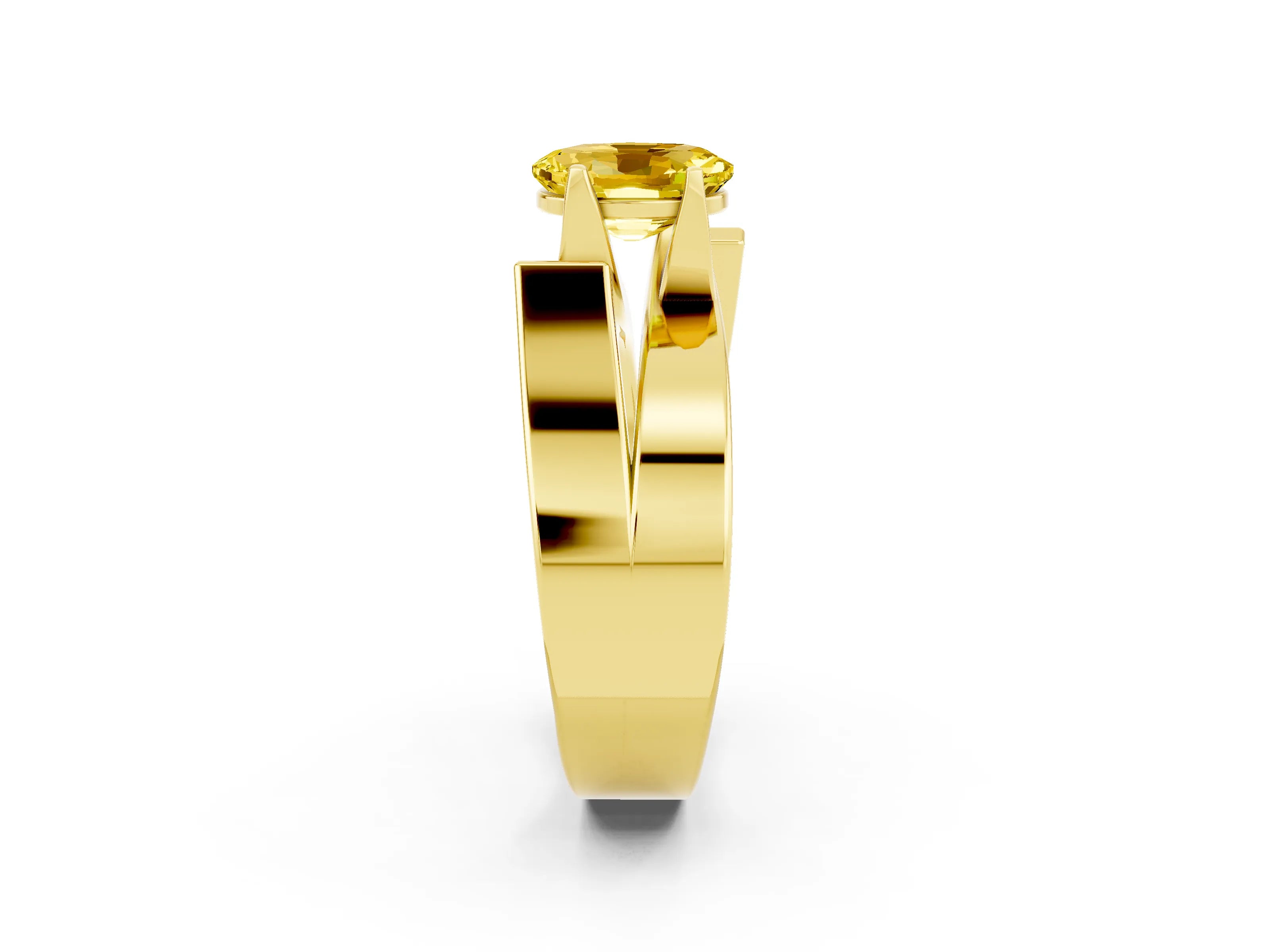 Yellow gold Modern Tension Set Oval Cut Yellow Sapphire Solitaire Wide Band Ring_14