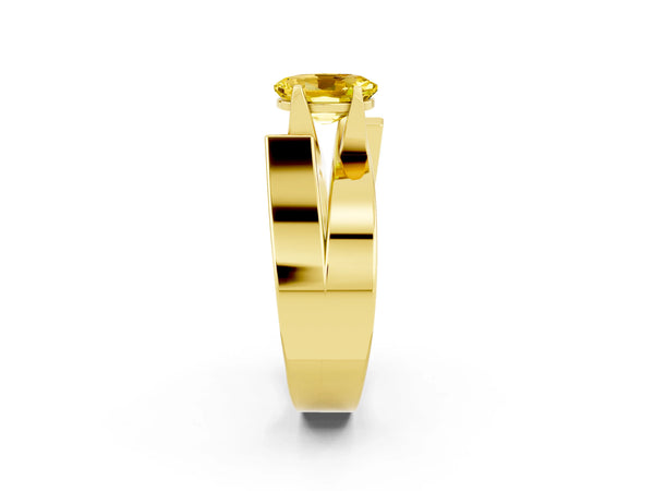 Yellow gold Modern Tension Set Oval Cut Yellow Sapphire Solitaire Wide Band Ring