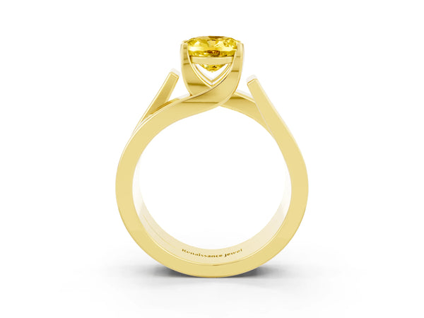 Yellow gold Modern Tension Set Oval Cut Yellow Sapphire Solitaire Wide Band Ring