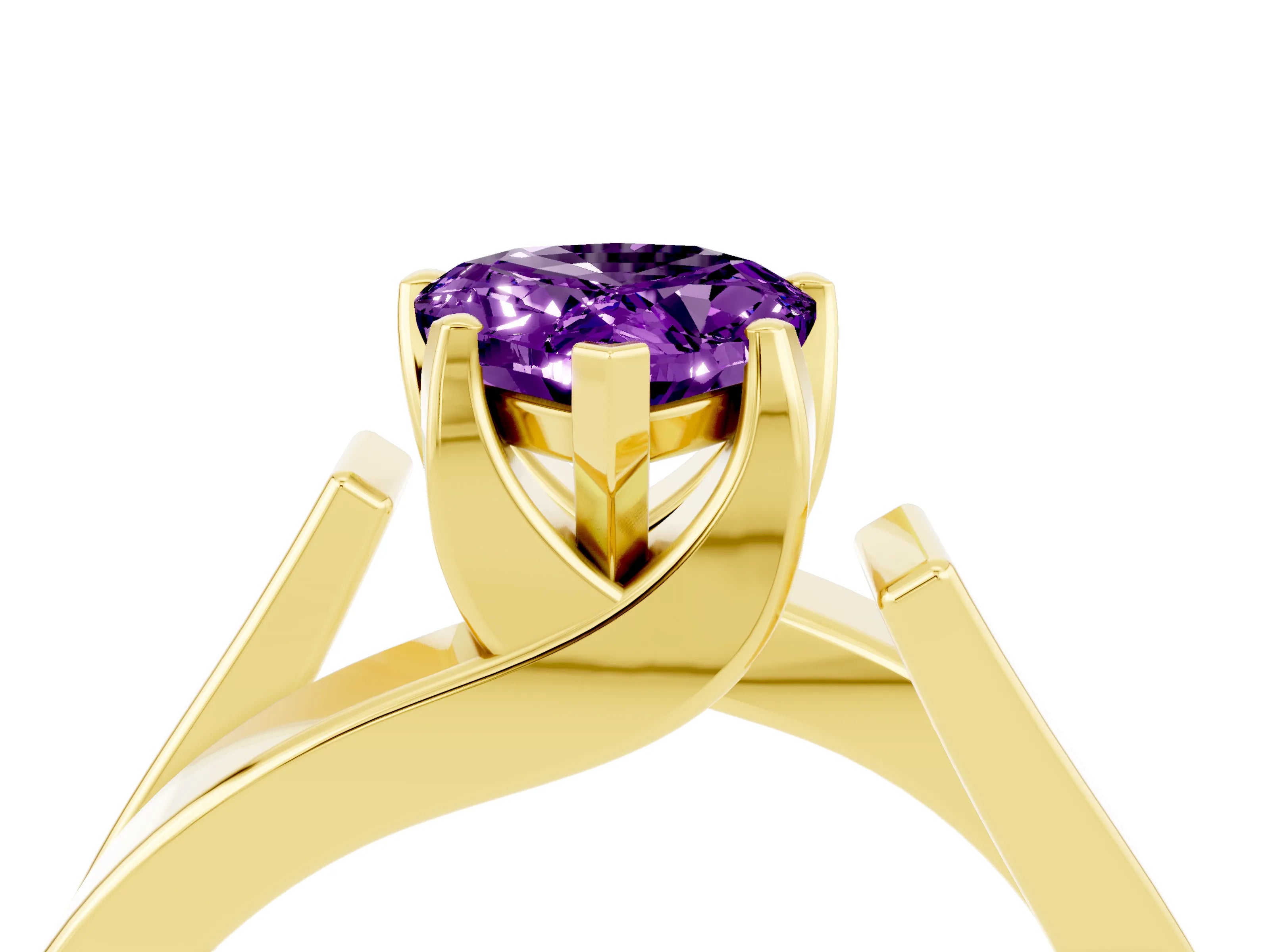 Yellow gold Modern Tension Set Pear Cut Amethyst Solitaire Wide Band Ring_4