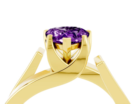 Yellow gold Modern Tension Set Pear Cut Amethyst Solitaire Wide Band Ring_4