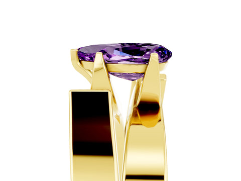 Yellow gold Modern Tension Set Pear Cut Amethyst Solitaire Wide Band Ring_5