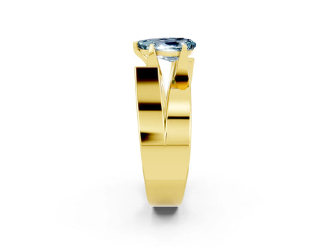 Yellow gold Modern Tension Set Pear Cut Aquamarine Solitaire Wide Band Ring_2