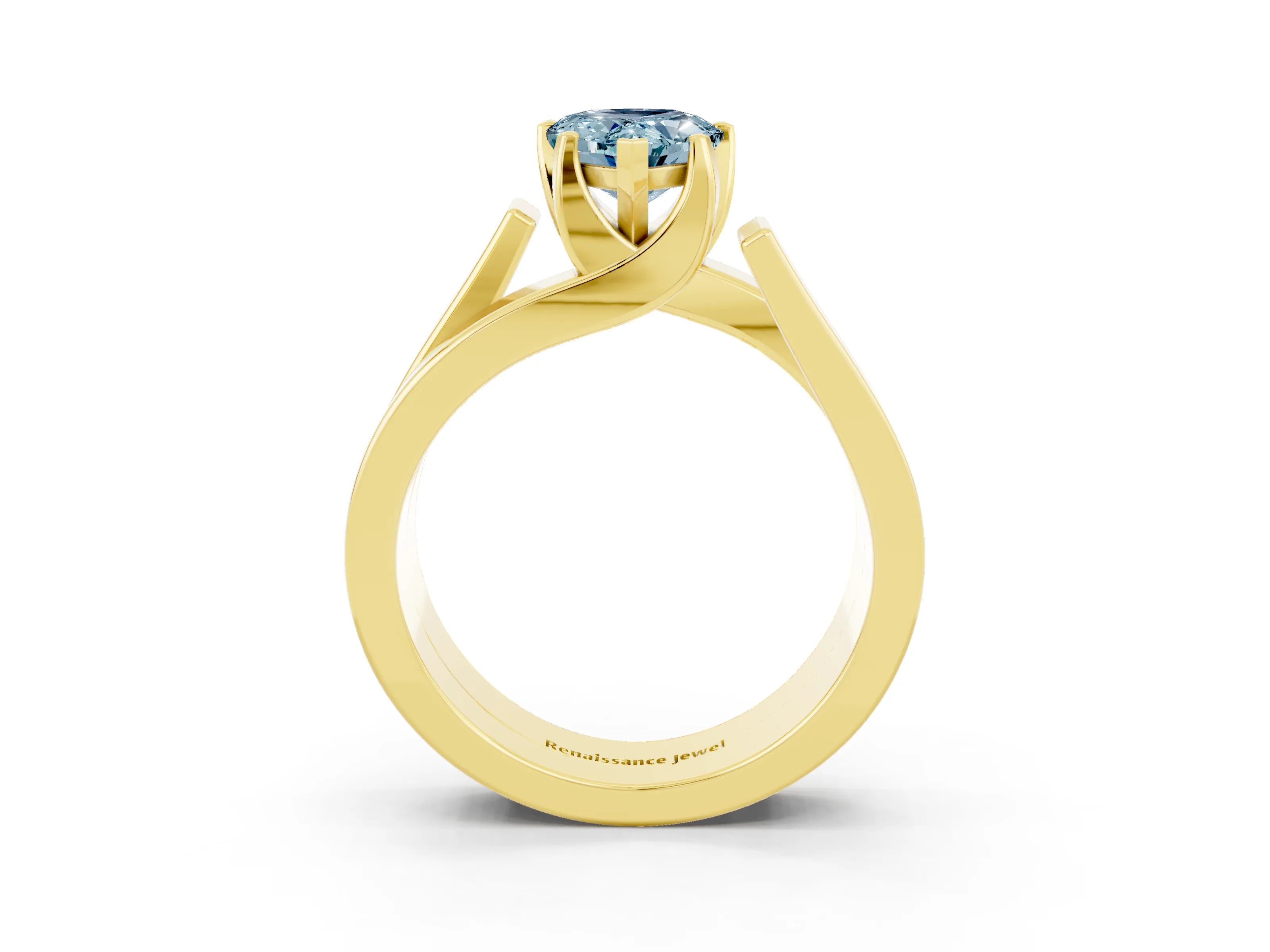 Yellow gold Modern Tension Set Pear Cut Aquamarine Solitaire Wide Band Ring_3