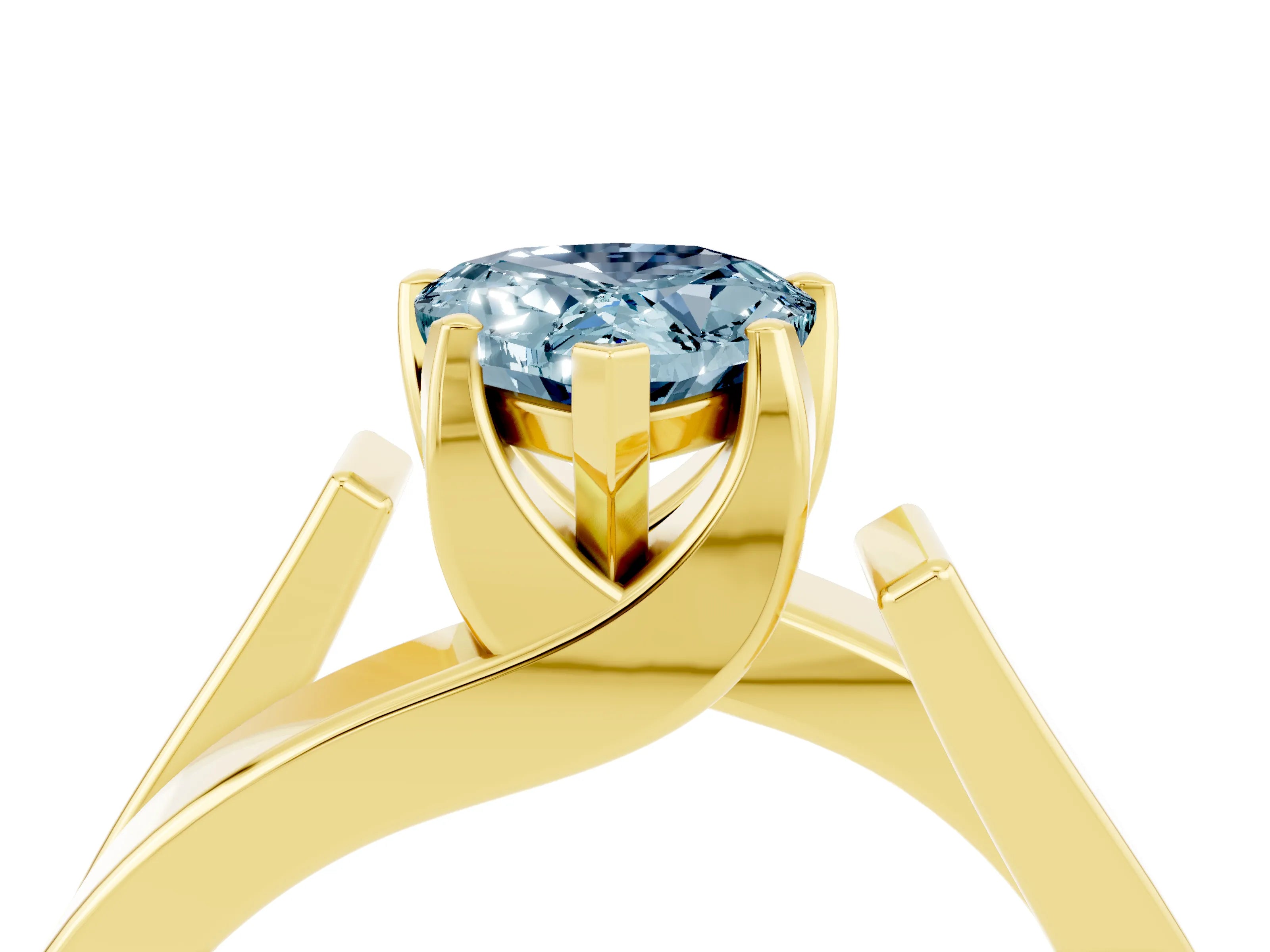 Yellow gold Modern Tension Set Pear Cut Aquamarine Solitaire Wide Band Ring_4