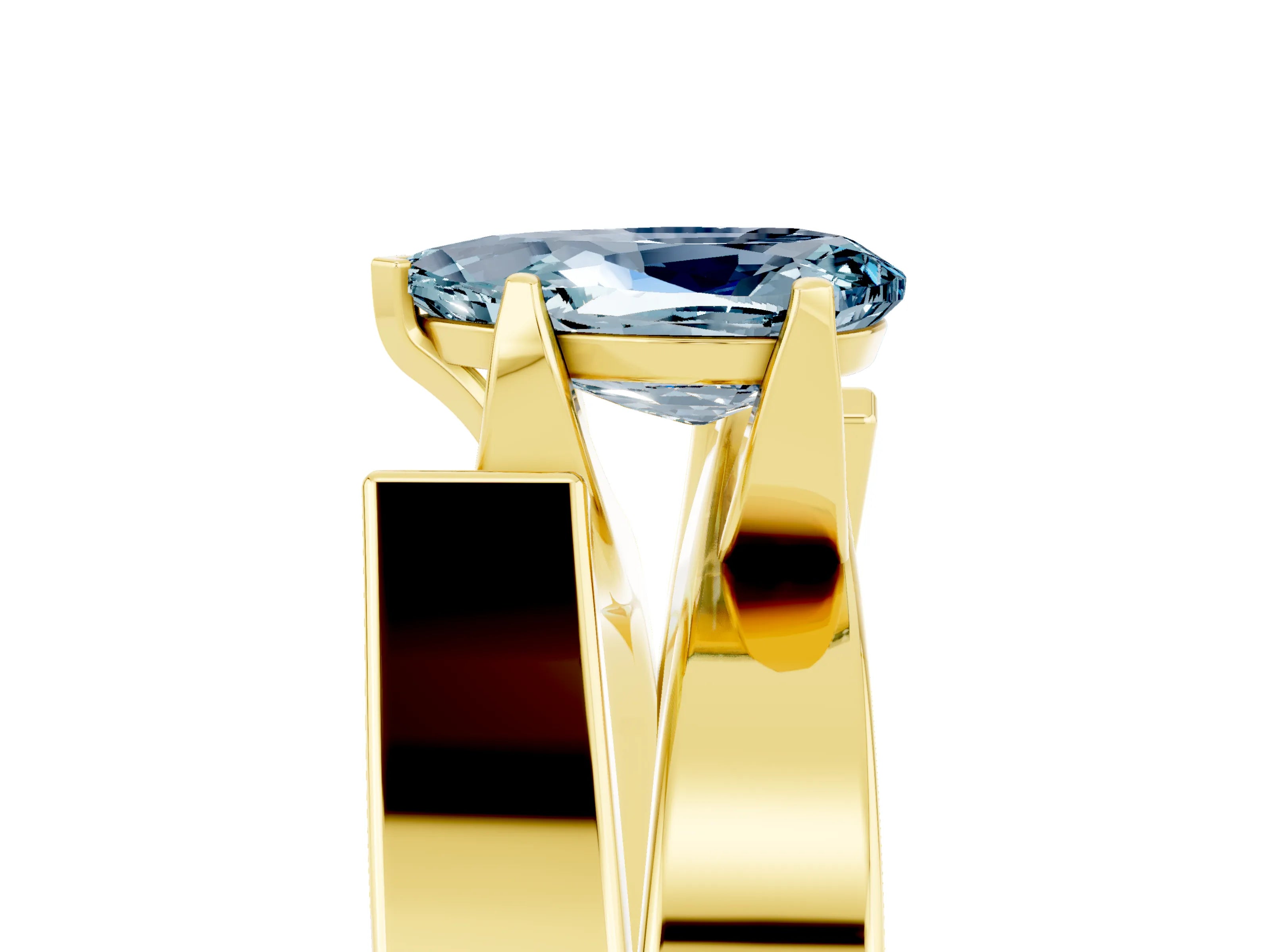 Yellow gold Modern Tension Set Pear Cut Aquamarine Solitaire Wide Band Ring_5