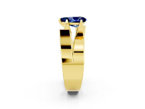 Yellow gold Modern Tension Set Pear Cut Blue Sapphire Solitaire Wide Band Ring_2