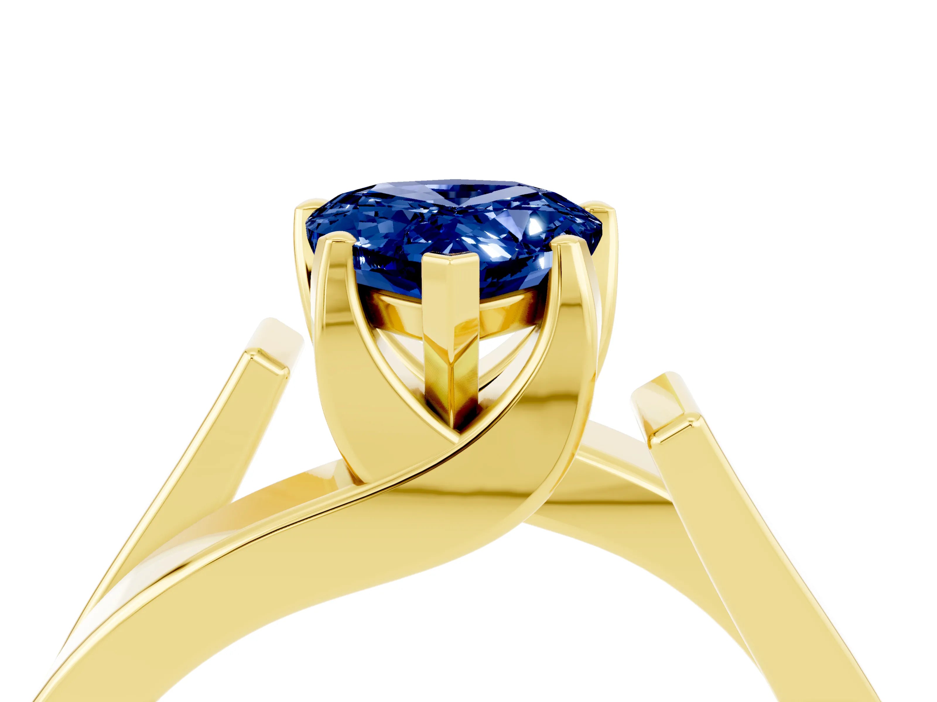 Yellow gold Modern Tension Set Pear Cut Blue Sapphire Solitaire Wide Band Ring_4