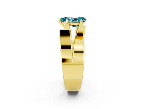 Yellow gold Modern Tension Set Pear Cut Blue Topaz Solitaire Wide Band Ring_2