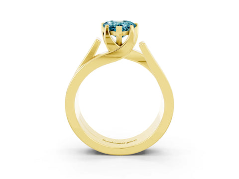 Yellow gold Modern Tension Set Pear Cut Blue Topaz Solitaire Wide Band Ring_3